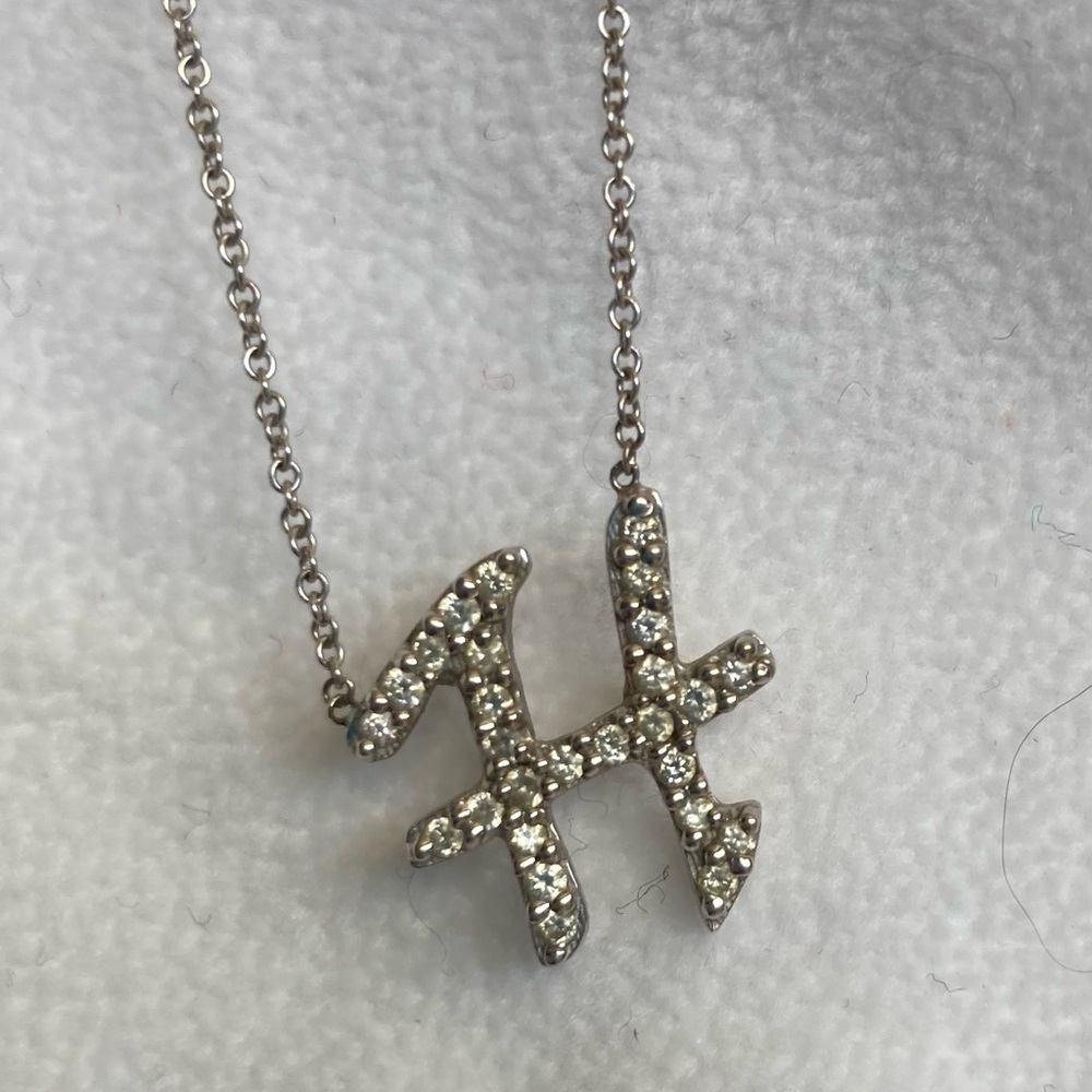 Silver with Diamond H Pendant Necklace
